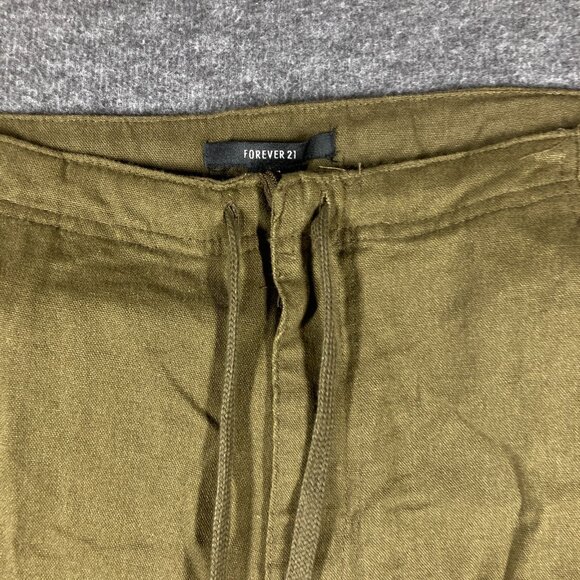 Forever 21 Linen Blend Cargo Pants Womens XL Extra Large Olive Green Parachute - Picture 2 of 11